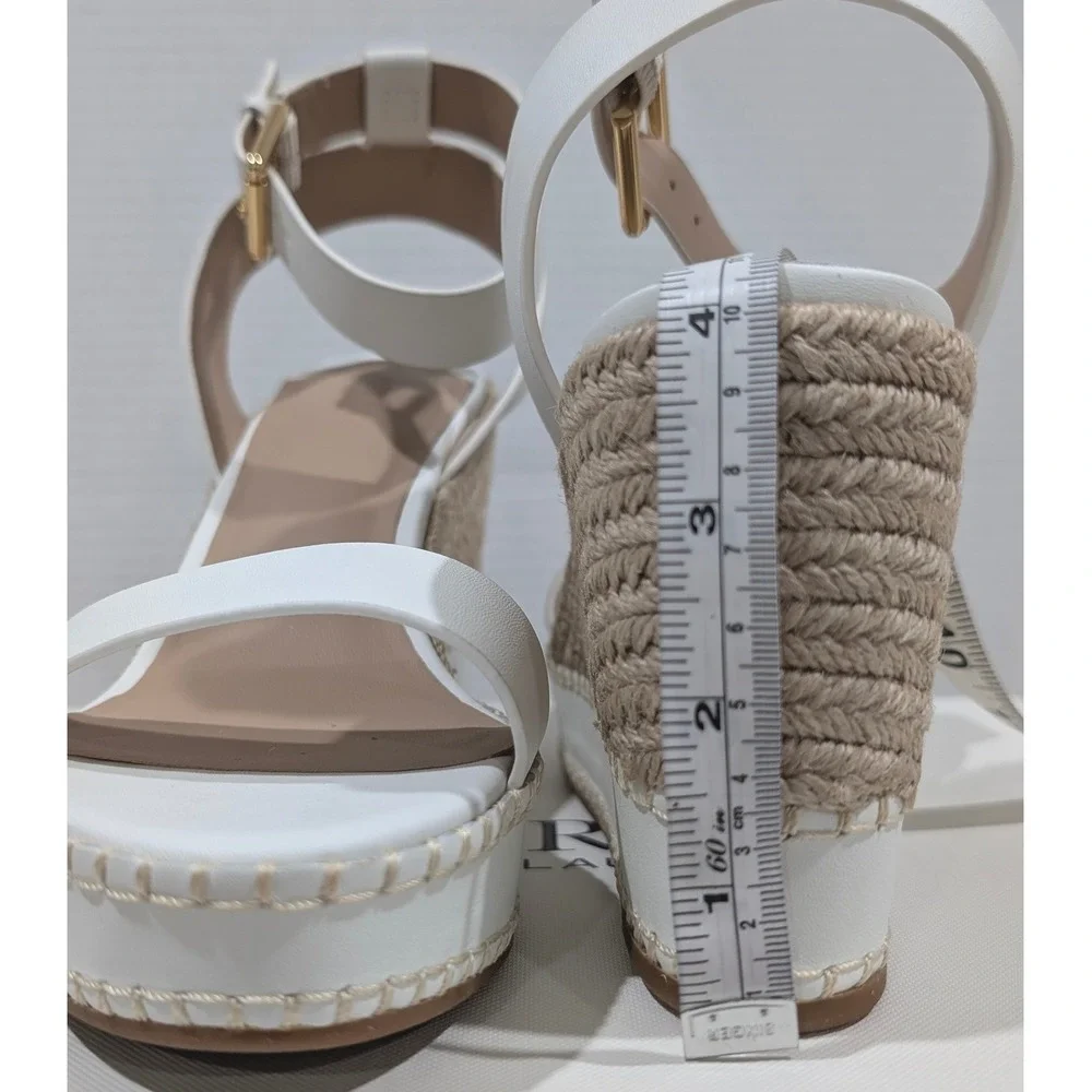 Lauren Ralph Lauren Hilarie White Leather Espadrille‎ Wedge Sandals 9B MSRP $155